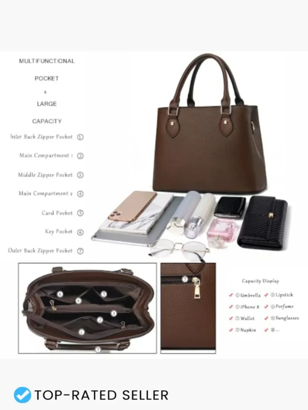 Leather Crossbody Tote Satchel Handbag Women Shoulder Bag Work Travel Purse